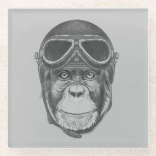 Dessous-de-verre En Verre Chimpanzé vintage de casque