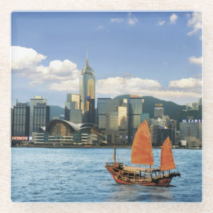 Dessous-de-verre En Verre Chine; Hong Kong; le port de Victoria; Port