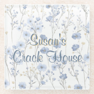 Dessous-de-verre En Verre Chinoiserie Toile Bleue Paon Mahjong Personnalisé