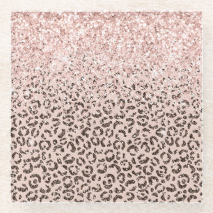 Dessous-de-verre En Verre Chocolat à chair blanche Parties scintillant léopa