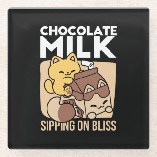 Dessous-de-verre En Verre Chocolate Milk Sipping on Bliss – Kawaii Cat Food