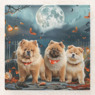 Dessous-de-verre En Verre Chow Chow Halloween Éffrayant