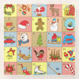 Dessous-de-verre En Verre Christmas Advent : Collection d'éléments Doodle
