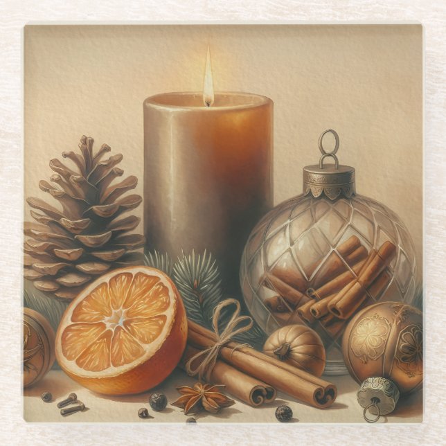 Dessous-de-verre En Verre Christmas Candle Art (Devant)