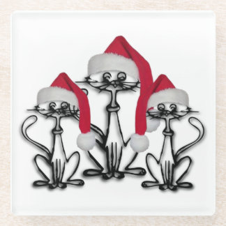 Dessous-de-verre En Verre Christmas Caroling Cats Joyous Fun