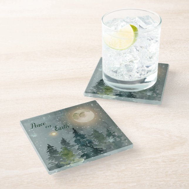 Dessous-de-verre En Verre Christmas Elegant Peace on Earth Watercolor (Incliné)