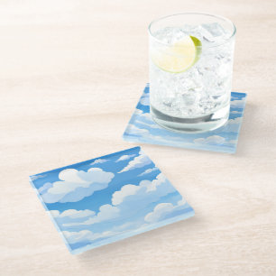 Dessous-de-verre En Verre Ciel Plein de Nuages   Peinture de Ciel Bleu à l'A