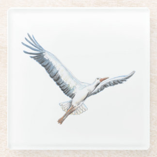 Dessous-de-verre En Verre cigogne blanche volant