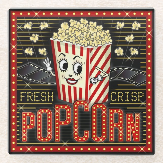 Dessous-de-verre En Verre Cinéma Marquee Home Cinema Popcorn Personnalisé (Devant)