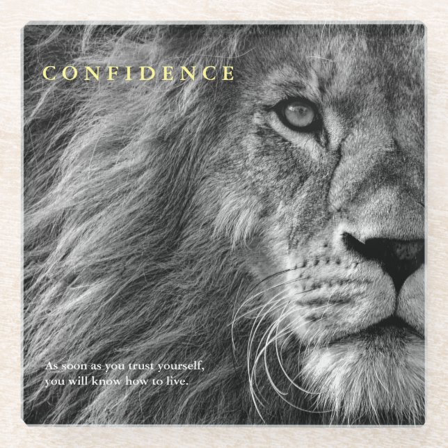 Dessous-de-verre En Verre Citation de confiance Lion Inspiration (Devant)
