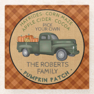 Dessous-de-verre En Verre Citrouille Patch Farm Rustic Automne Plaid Camion 