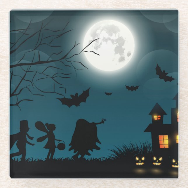Dessous-de-verre En Verre Citrouilles d'Halloween : Dark Castle Blue Moon (Devant)