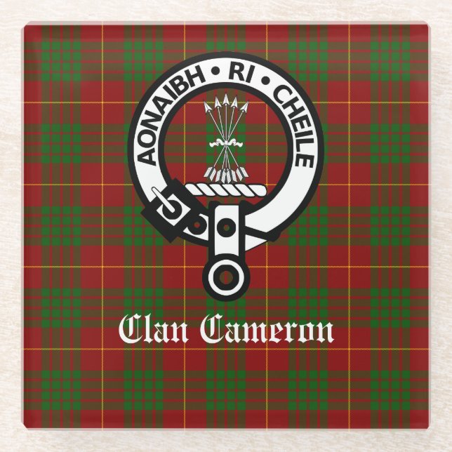 Dessous-de-verre En Verre Clan Cameron Crest Badge & Tartan personnalisable (Devant)
