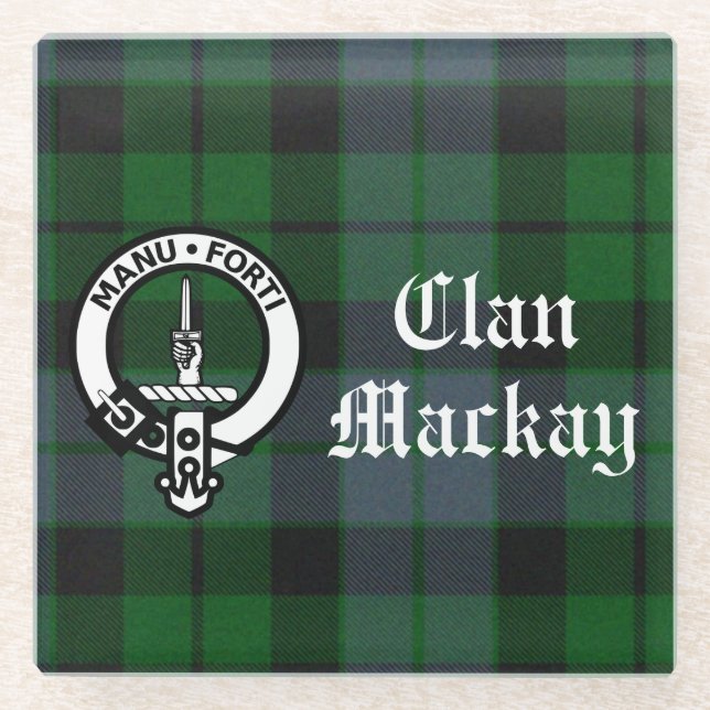 Dessous-de-verre En Verre Clan Mackay Crest Badge & Tartan personnalisable (Devant)