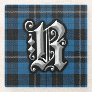 Dessous-de-verre En Verre Clan Ramsay Ramsey Lettre R Monogramme Tartan Bleu
