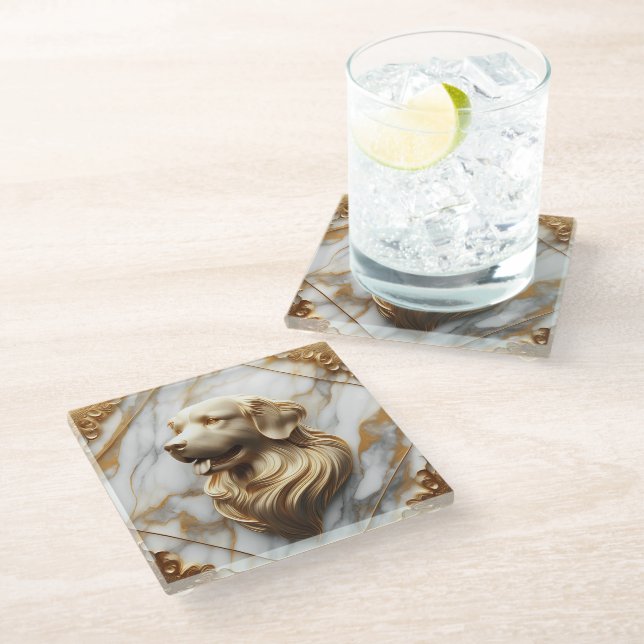 Dessous-de-verre En Verre Classic Golden Retriever Marble esthétique (Incliné)