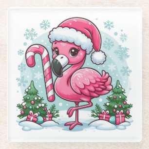 Dessous-de-verre En Verre Clipart de flamingo de Noël sublimation 