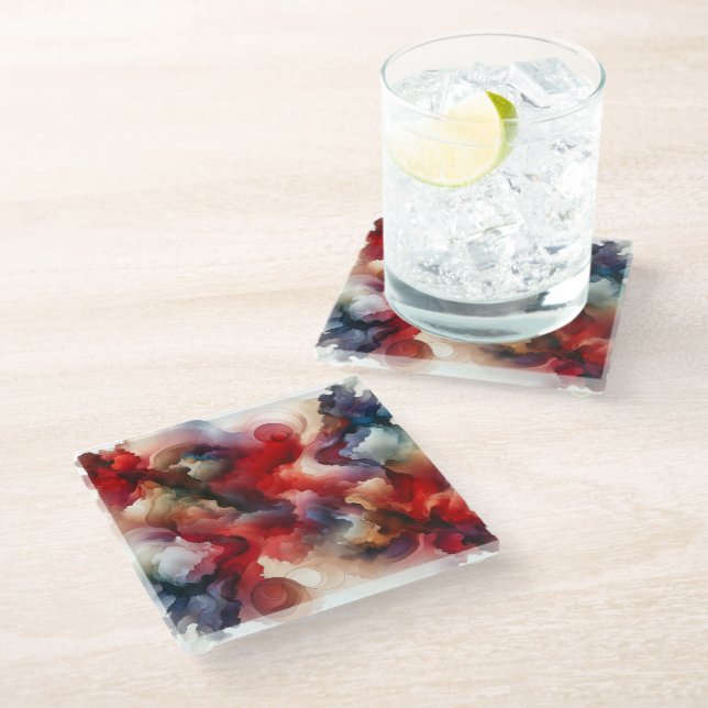 Dessous-de-verre En Verre Cloud d'aquarelle Abstraite de Garnet Red Smokey (Incliné)
