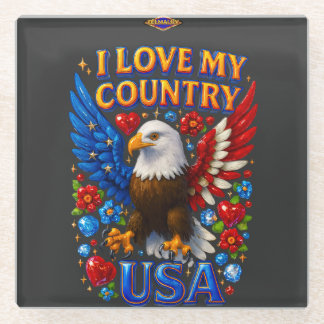 Dessous-de-verre En Verre Coaster Design: I Love My Country - USA