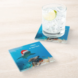 Dessous-de-verre En Verre Coaster, Shark Christmas