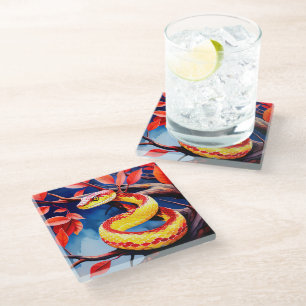 Dessous-de-verre En Verre Cobra avec des écailles rouge et jaune vibrantes d