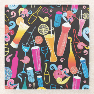 Dessous-de-verre En Verre Cocktails colorés Graphic Motif sans couture
