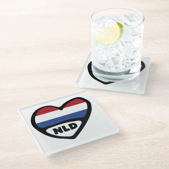 Dessous-de-verre En Verre Code pays Pays-Bas Coeur du drapeau, NLD (Incliné)