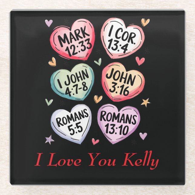 Dessous-de-verre En Verre Coeur chrétien Valentines Bible Versets Je t'aime (Devant)