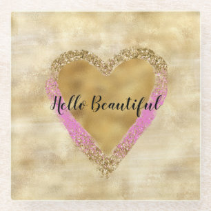 Dessous-de-verre En Verre Coeur de Parties scintillant en or rose