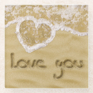 Dessous-de-verre En Verre Coeur "Love you" écrit dans Sable