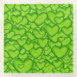 Dessous-de-verre En Verre Coeurs 3D Texture vert Motif-68689