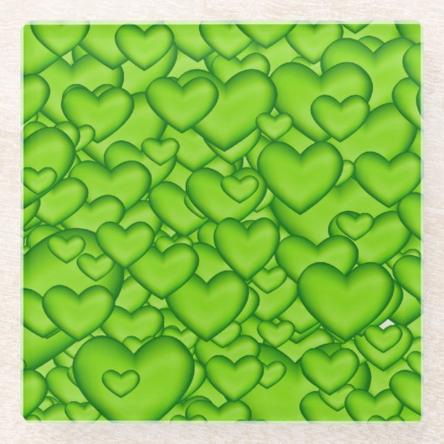 Dessous-de-verre En Verre Coeurs 3D Texture vert Motif-68689 (Devant)