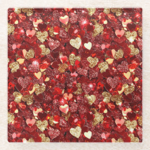 Dessous-de-verre En Verre Coeurs de Parties scintillant Red Gold