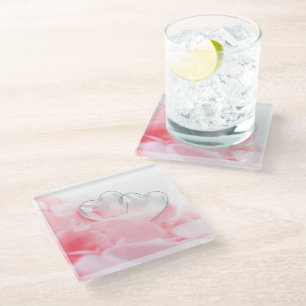 Dessous-de-verre En Verre Coeurs de verre romantique Pétales Roses