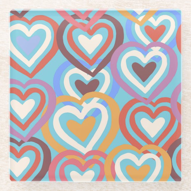 Dessous-de-verre En Verre Cœurs drôles : motif de texture transparente. (Devant)