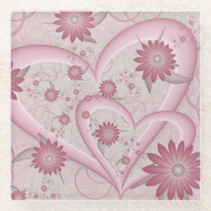 Dessous-de-verre En Verre Cœurs et fleurs abstraits roses Amour Art fractal