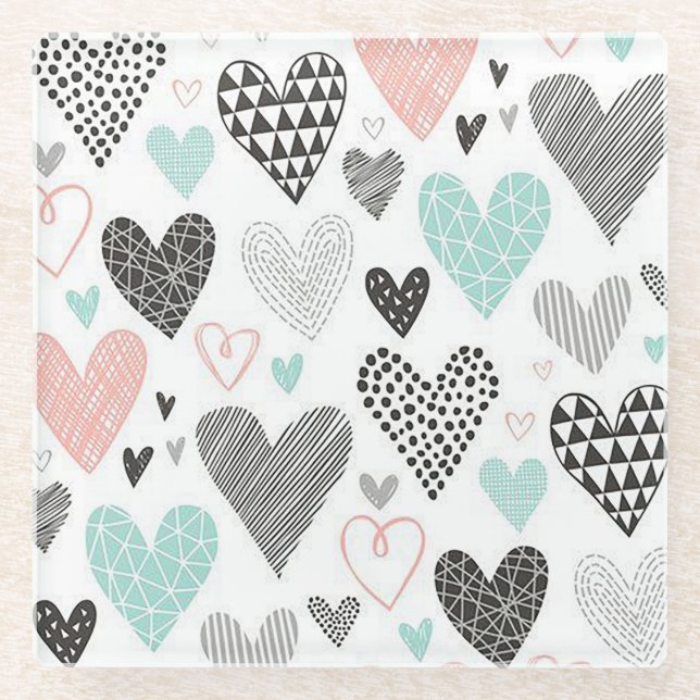 Dessous-de-verre En Verre Coeurs MultiDesign (Devant)