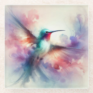 Dessous-de-verre En Verre Colibri gracieux en aquarelle