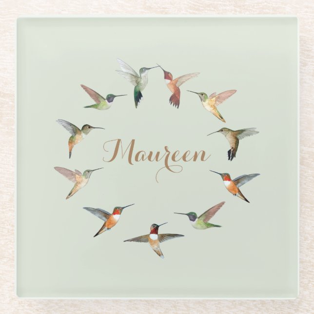 Dessous-de-verre En Verre Colibri vert personnalisé (Devant)