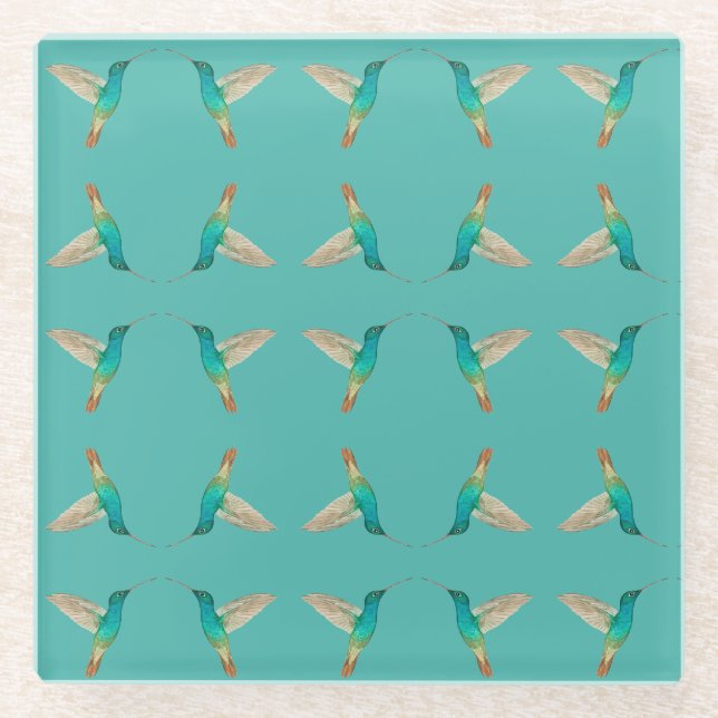 Dessous-de-verre En Verre Colibris turquoise (Devant)