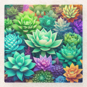 Dessous-de-verre En Verre Collage Aloe Vera et Succulents