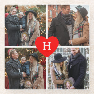 Dessous-de-verre En Verre Collage de photos personnalisé de 4 photos Monogr