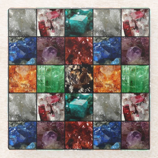 Dessous-de-verre En Verre Collage de pierres précieuses (Devant)