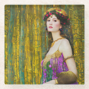 Dessous-de-verre En Verre Coloré Klimt Style Collage Portrait d'une femme