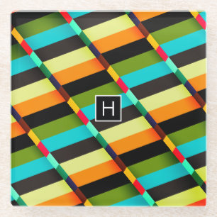 Dessous-de-verre En Verre Coloré Moderne Rayures Abstraites & Monogramme