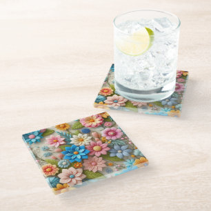 Dessous-de-verre En Verre Coloré Pastel Printemps 3D Felt Floral Art