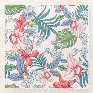 Dessous-de-verre En Verre Coloré Tropical Jungle sans fil Imprimer