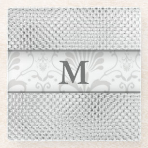 Dessous-de-verre En Verre Concepteur élégant de gris argenté de monogramme