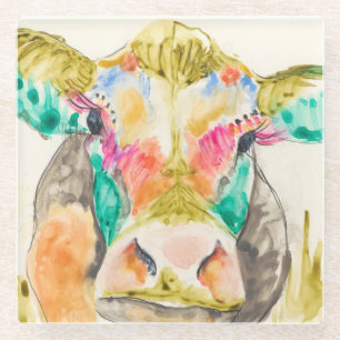 Dessous-de-verre En Verre Conception colorée de la vache