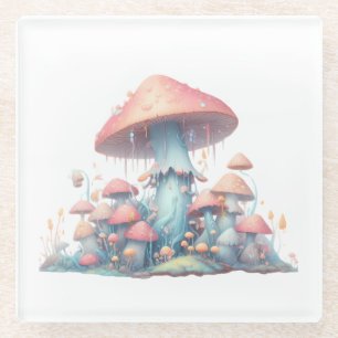 Dessous-de-verre En Verre Conception de champignons pastel rétro aux couleur